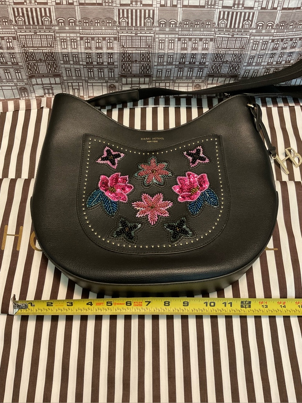 Henri Bendel West 57th Embellished Floral Appliqué Crossbody Hobo - Picture 15 of 16